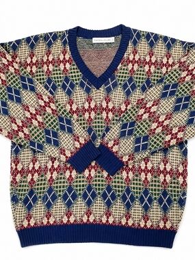 Vintage Jack Nicklaus Sweater XL 90s V Neck Golf Pattern Knit Read
